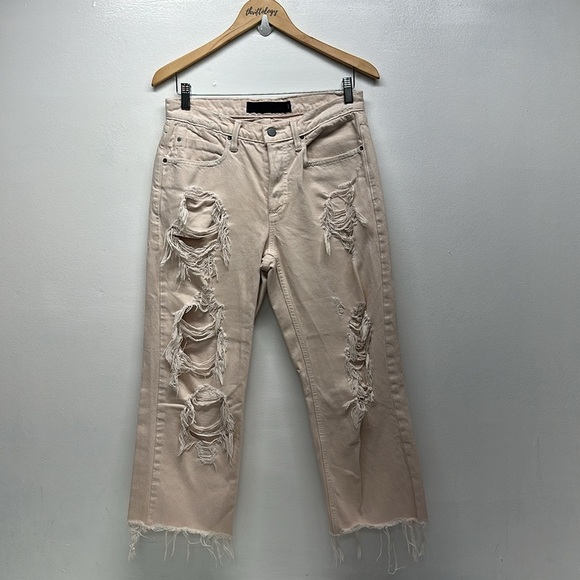 Alexander Wang Rival Cropped Jeans Distressed Destroyed Ripped Jean Off White 27 - Picture 2 of 11